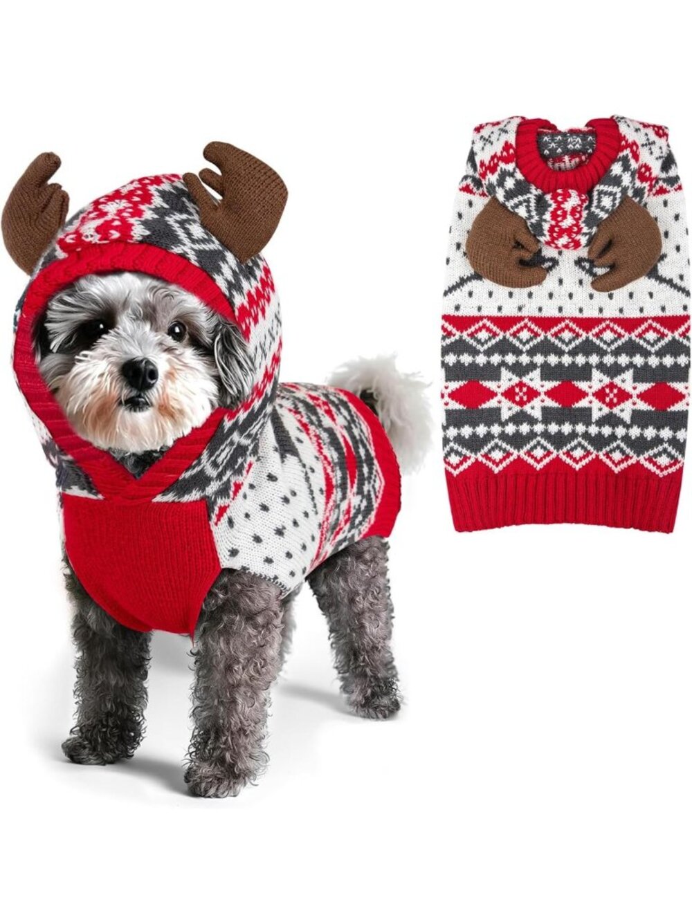 Cute Dog Christmas Sweater with Reindeer Antlers - Festive Holiday Apparel for